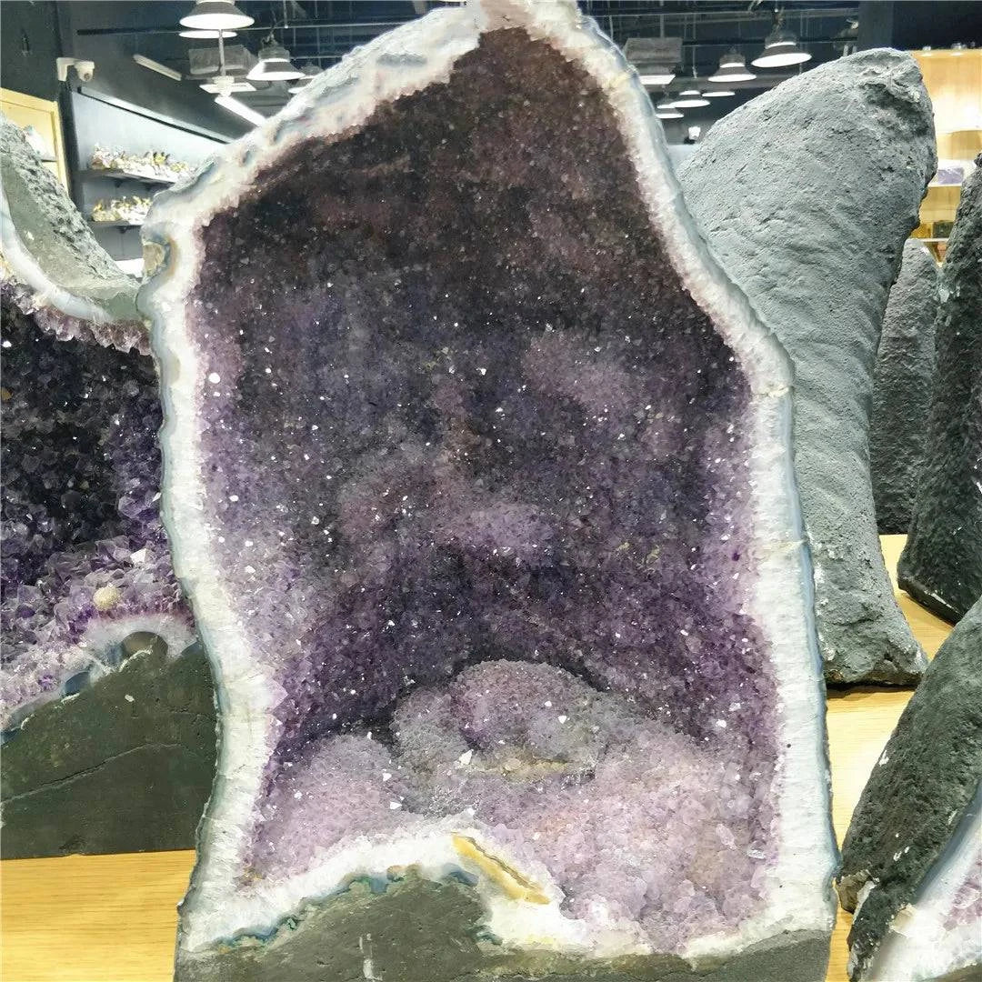 AAAAAA+ 100% Real Natural Raw Brazilian Amethyst Geode Uruguay Crystal Teeth Feng Shui Decor Contact Me One-To-One Selection - forbiddengemstones.com