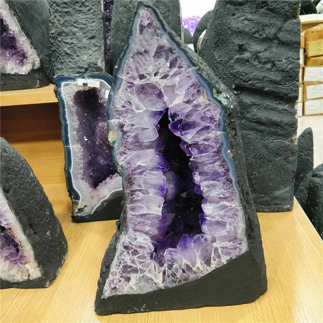 AAAAAA+ 100% Real Natural Raw Brazilian Amethyst Geode Uruguay Crystal Teeth Feng Shui Decor Contact Me One-To-One Selection - forbiddengemstones.com
