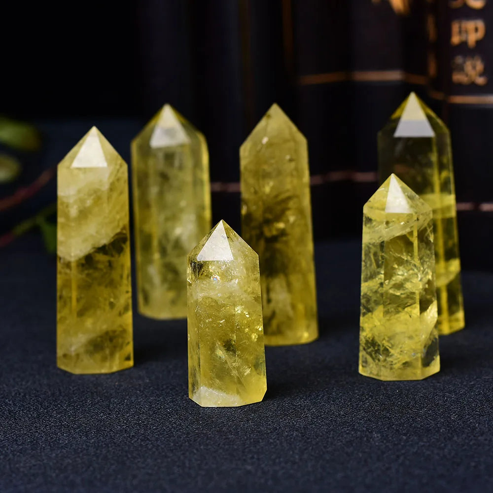 Natural Citrine Crystal Point Obelisk Wand - Healing Yellow Quartz Home Decor Ornament & Reiki Pyramid