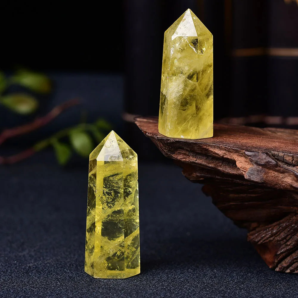 Natural Citrine Crystal Point Obelisk Wand - Healing Yellow Quartz Home Decor Ornament & Reiki Pyramid