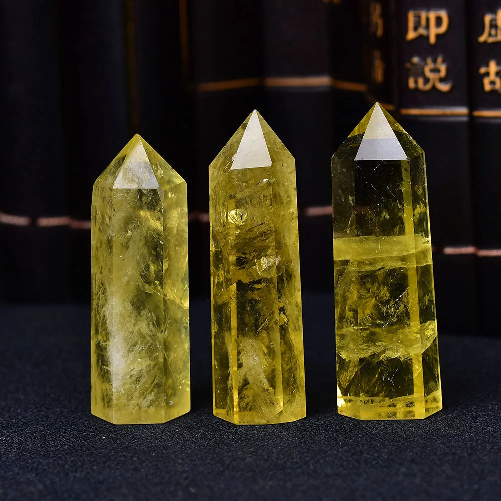 Natural Citrine Crystal Point Obelisk Wand - Healing Yellow Quartz Home Decor Ornament & Reiki Pyramid