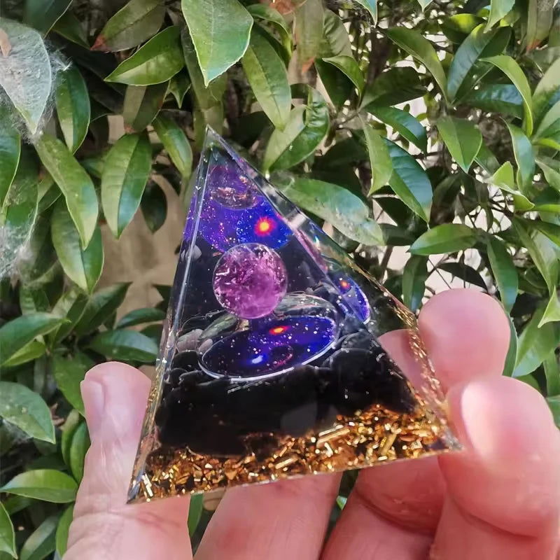 Handmade Orgonite Pyramid Amethyst Crystal Sphere Natural Stone Energy Healing Black Obsidian Orgonite Pyramid - forbiddengemstones.com
