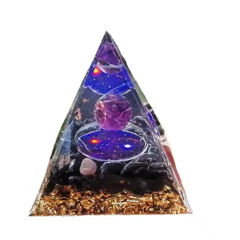 Handmade Orgonite Pyramid Amethyst Crystal Sphere Natural Stone Energy Healing Black Obsidian Orgonite Pyramid - forbiddengemstones.com