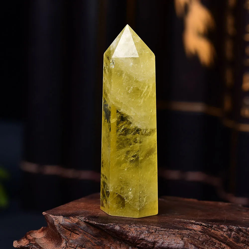 Natural Citrine Crystal Point Obelisk Wand - Healing Yellow Quartz Home Decor Ornament & Reiki Pyramid