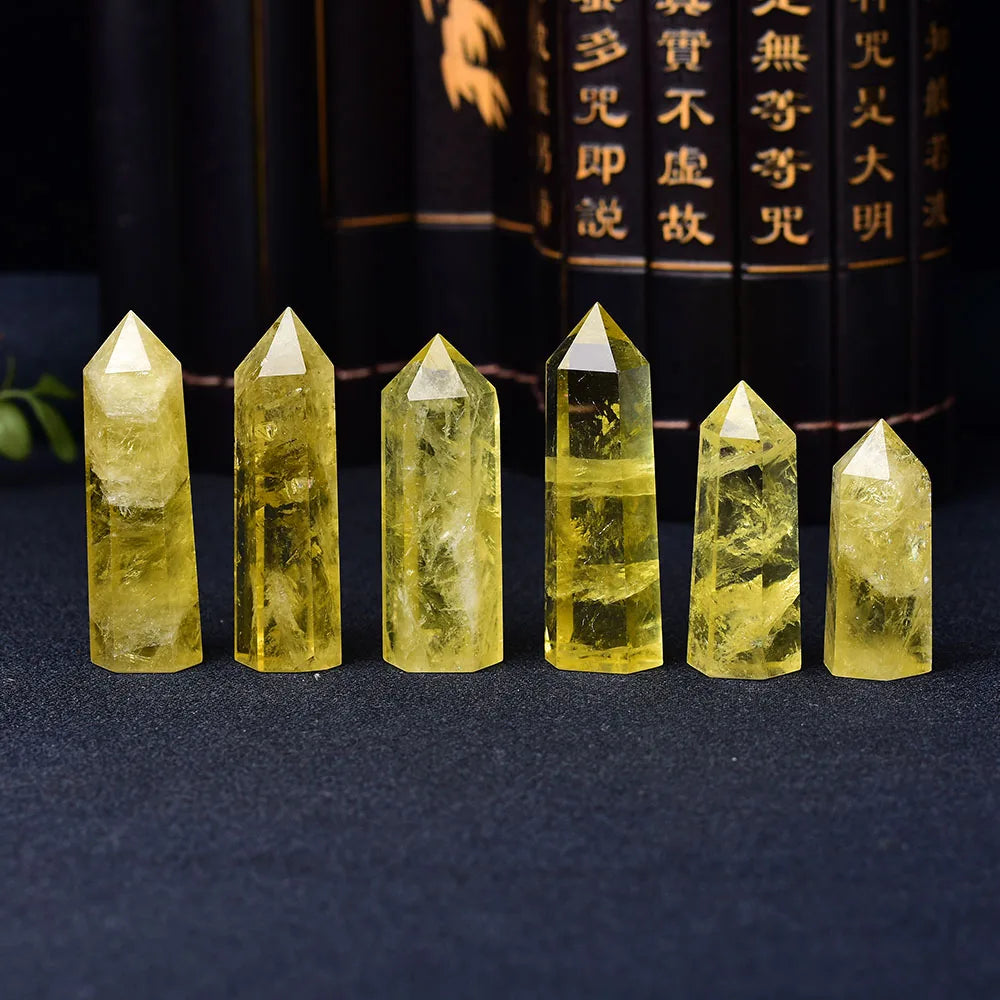 Natural Citrine Crystal Point Obelisk Wand - Healing Yellow Quartz Home Decor Ornament & Reiki Pyramid