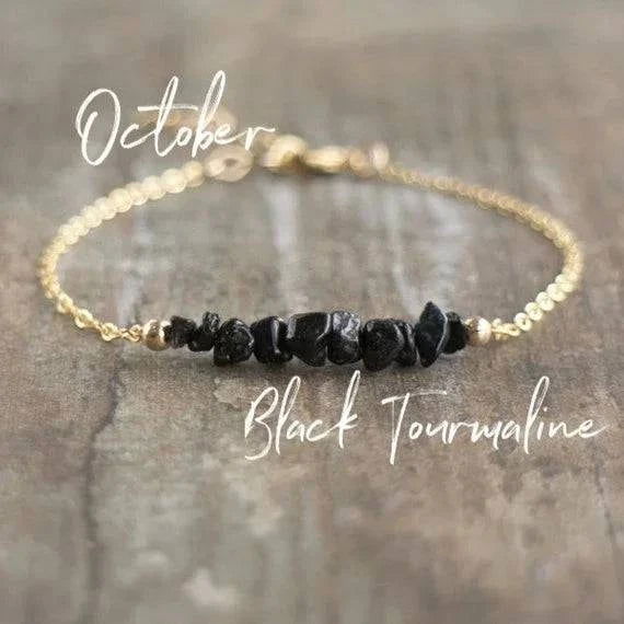 Healing Crystal Bracelet, Raw Black Tourmaline Bracelet, Gift for Mom, Chakra Jewelry, Gift for Friend, October Birthstone - forbiddengemstones.com