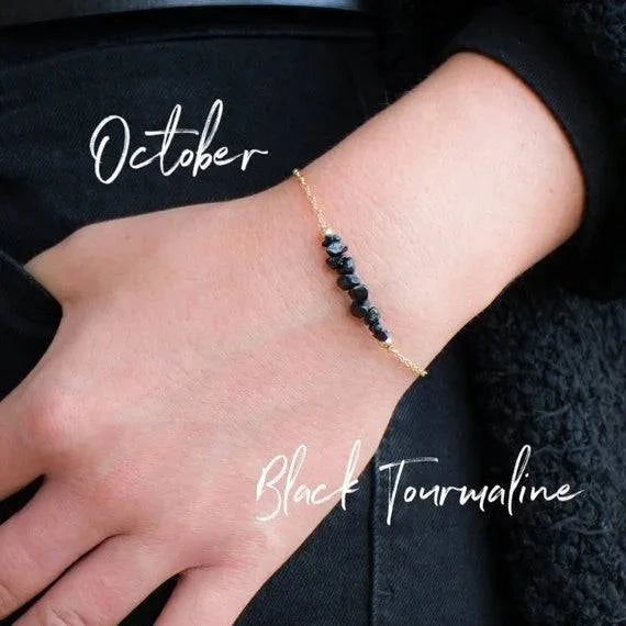 Healing Crystal Bracelet, Raw Black Tourmaline Bracelet, Gift for Mom, Chakra Jewelry, Gift for Friend, October Birthstone - forbiddengemstones.com