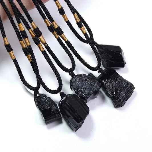 Healing Raw Gemstone Natural Crystal Black Tourmaline Stone Pendant Necklace Fashion Jewelry - forbiddengemstones.com