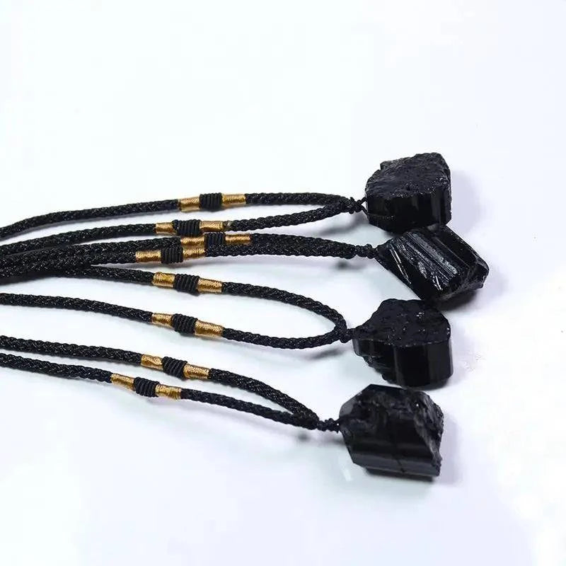 Healing Raw Gemstone Natural Crystal Black Tourmaline Stone Pendant Necklace Fashion Jewelry - forbiddengemstones.com