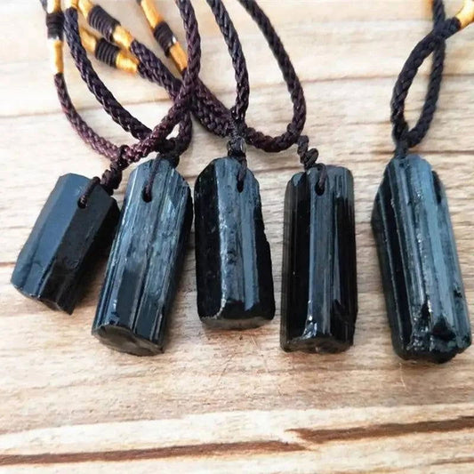 Healing Raw stone Natural Crystal Black Tourmaline Stone Pendant Necklace Wired Charm Stone Pendants Accessories Supplies Tools - forbiddengemstones.com