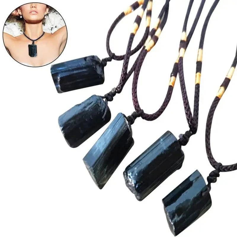 Healing Raw stone Natural Crystal Black Tourmaline Stone Pendant Necklace Wired Charm Stone Pendants Accessories Supplies Tools - forbiddengemstones.com