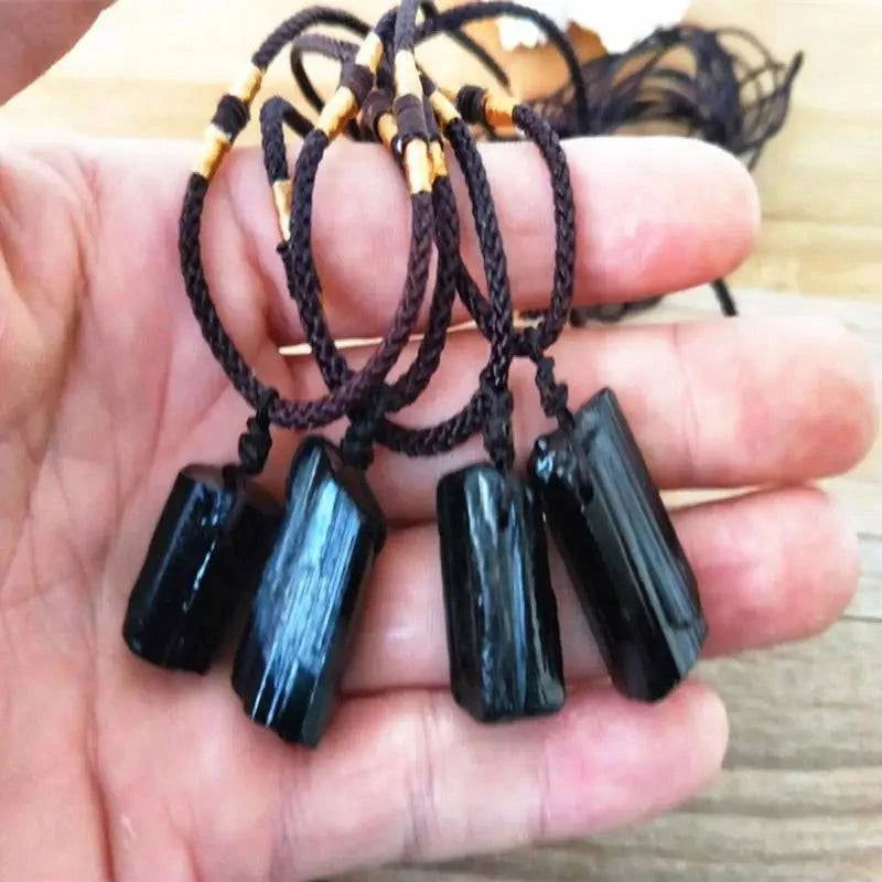 Healing Raw stone Natural Crystal Black Tourmaline Stone Pendant Necklace Wired Charm Stone Pendants Accessories Supplies Tools - forbiddengemstones.com