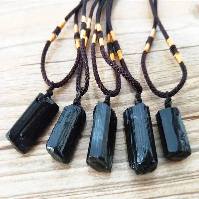 Healing Raw stone Natural Crystal Black Tourmaline Stone Pendant Necklace Wired Charm Stone Pendants Accessories Supplies Tools - forbiddengemstones.com