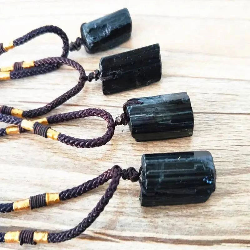 Healing Raw stone Natural Crystal Black Tourmaline Stone Pendant Necklace Wired Charm Stone Pendants Accessories Supplies Tools - forbiddengemstones.com