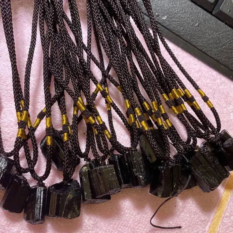 Healing Raw stone Natural Crystal Black Tourmaline Stone Pendant Necklace Wired Charm Stone Pendants Accessories Supplies Tools - forbiddengemstones.com