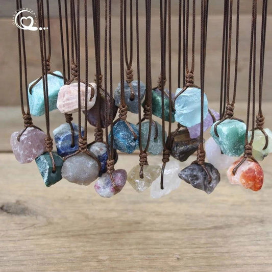 Healing Reiki Raw Stone Mineral Pendants Necklace,Natural Crystal Fluorite Rose Quartzs Tourmaline Agates Apatite Jewelry,QC3014 - forbiddengemstones.com