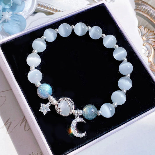 Moonlit Cat's Eye Stone Bracelet for Women - Unique Grey Star Crystal Bangle Design, Model 805088 - forbiddengemstones.com