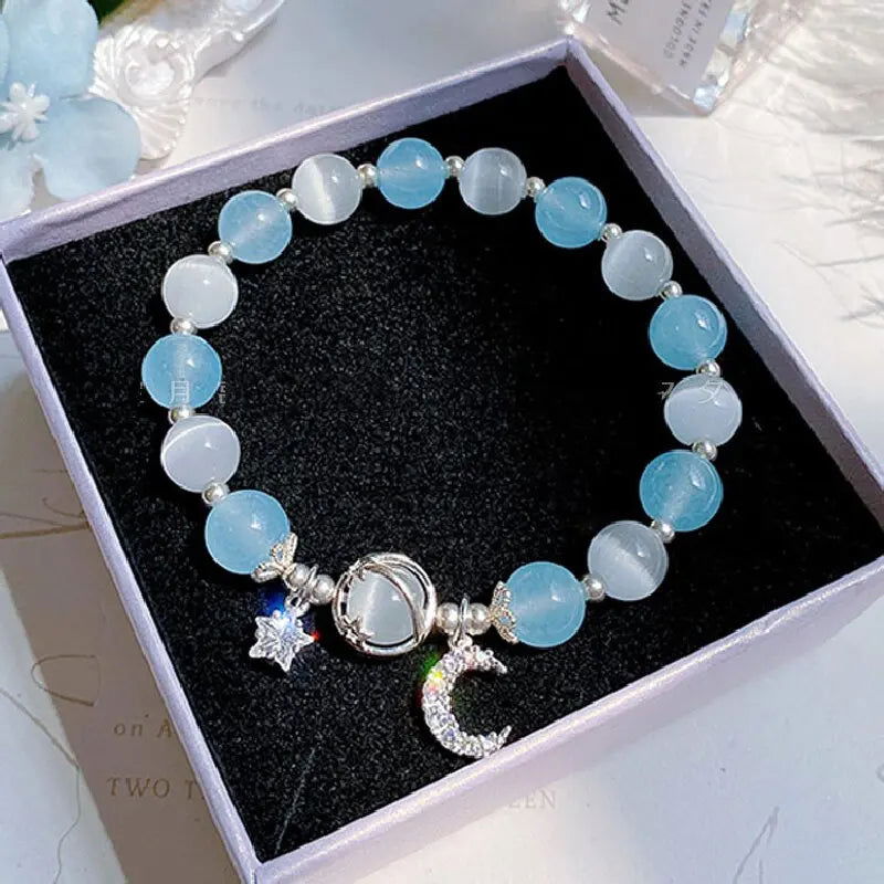Moonlit Cat's Eye Stone Bracelet for Women - Unique Grey Star Crystal Bangle Design, Model 805088 - forbiddengemstones.com