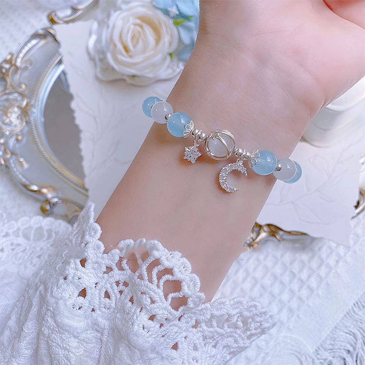 Moonlit Cat's Eye Stone Bracelet for Women - Unique Grey Star Crystal Bangle Design, Model 805088 - forbiddengemstones.com