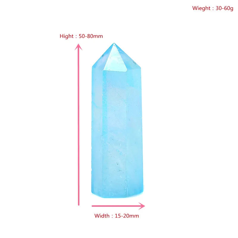 Natural Blue Aura Clear Quartz Crystal Point Electroplating Wand Healing Stone Energy Quartz Home Decoration Reiki Tower Gifts - forbiddengemstones.com
