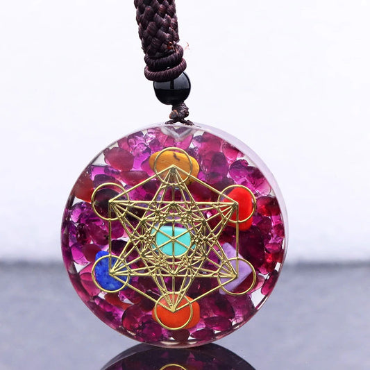 Natural Garnet Chips Stone 7 Chakra Orgonite Healing Pendant Metatron Cube Energy Crystal Meditation Divine Protection Amulet - forbiddengemstones.com