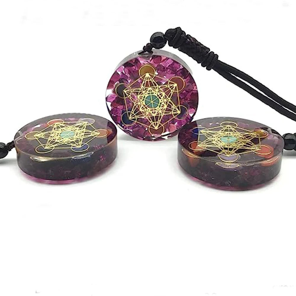 Natural Garnet Chips Stone 7 Chakra Orgonite Healing Pendant Metatron Cube Energy Crystal Meditation Divine Protection Amulet - forbiddengemstones.com