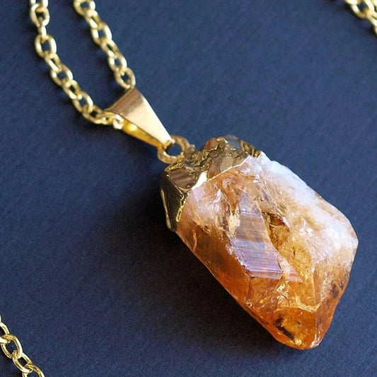 Natural Raw Citrine Pendant Irregular Healing Crystal Chakras Stone Golden Plated Cap Small Tiny Crystal Charms Jewelry - forbiddengemstones.com