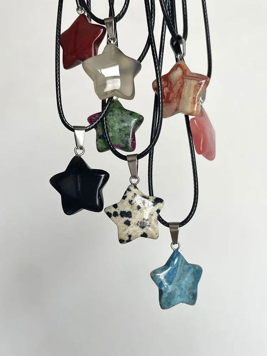 Natural Stone Hexagon Pendant Necklace Crystal Rose Quartz Opal Star for Women Fluorite Lapis Bullet Pendulum Trend Jewelry Gift - forbiddengemstones.com