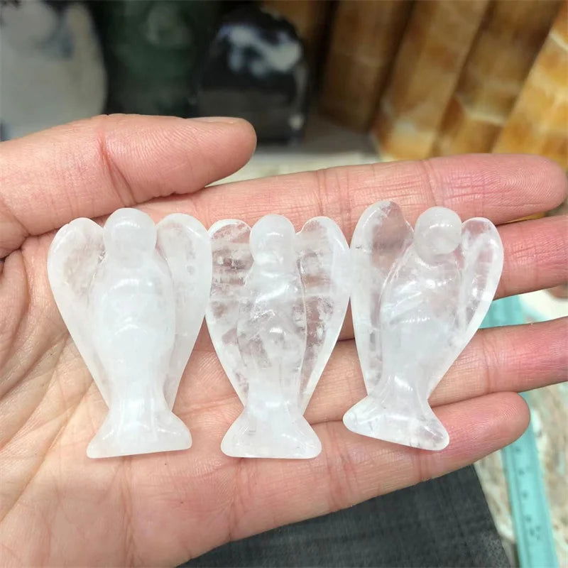 Natural Stones Clear Quartz Crystal Angel Healing Gemstones Hand Carved Reiki Home Decoration - forbiddengemstones.com