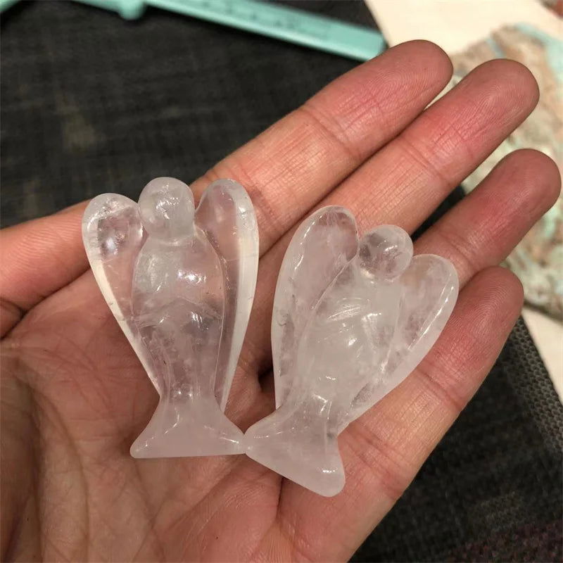 Natural Stones Clear Quartz Crystal Angel Healing Gemstones Hand Carved Reiki Home Decoration - forbiddengemstones.com