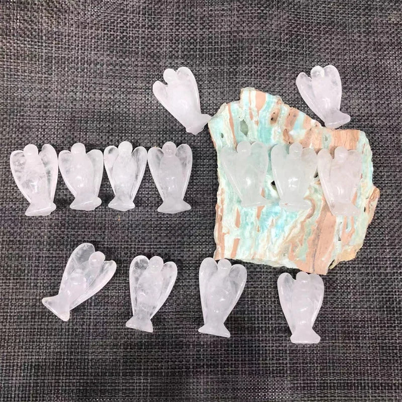 Natural Stones Clear Quartz Crystal Angel Healing Gemstones Hand Carved Reiki Home Decoration - forbiddengemstones.com
