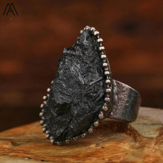 Raw Black Tourmaline Antique Copper Rings For Women Vintage Gemstone Jewelry Handmade Witch Meditation Gifts Wholesales - forbiddengemstones.com