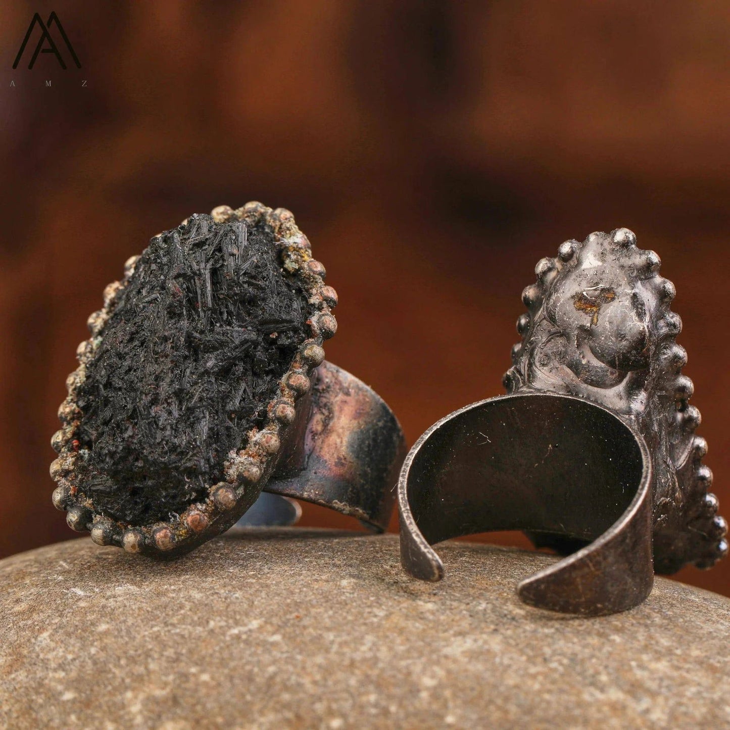Raw Black Tourmaline Antique Copper Rings For Women Vintage Gemstone Jewelry Handmade Witch Meditation Gifts Wholesales - forbiddengemstones.com