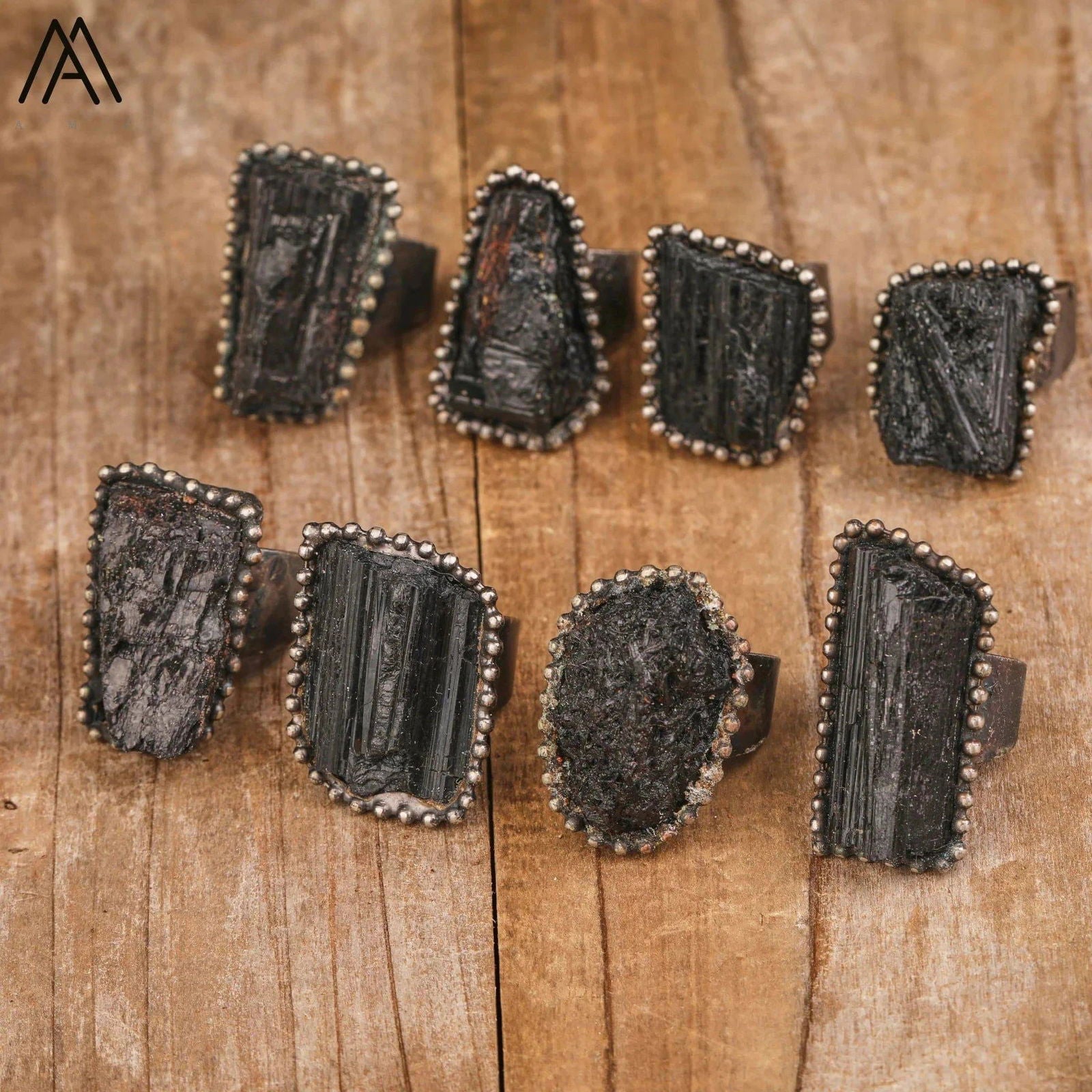 Raw Black Tourmaline Antique Copper Rings For Women Vintage Gemstone Jewelry Handmade Witch Meditation Gifts Wholesales - forbiddengemstones.com