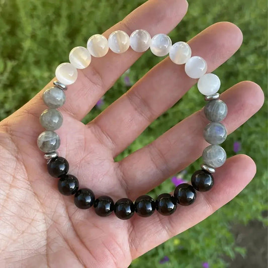 Rose Quartz & Rhodonite Combo Bead Bracelet: 8 mm Round Crystals (Premium Grade Gemstone Bracelet, Rose Quartz Bracelet, Rhodoni - forbiddengemstones.com