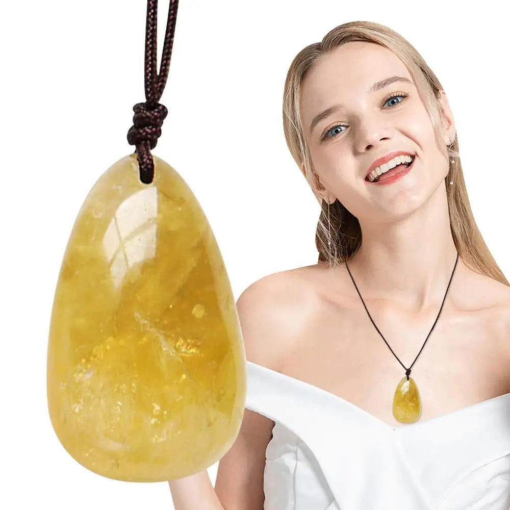 Elegant Citrine Water Drop Pendant Necklace - Natural Yellow Quartz Crystal Jewelry for Reiki Energy and Valentine's Day Gift