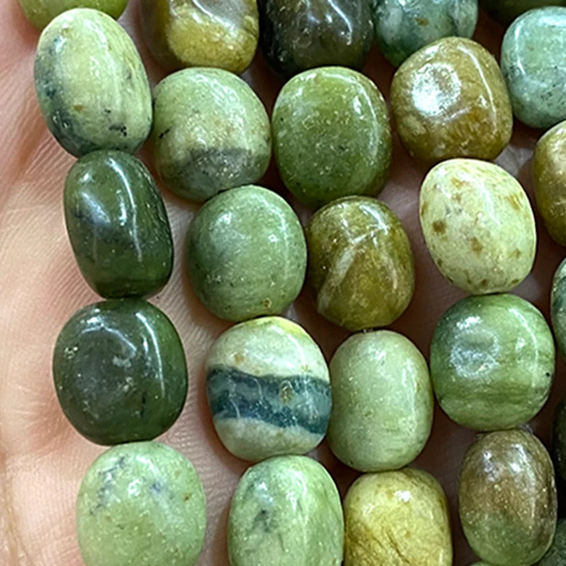 Raw Green Taiwan Jade Jasper Irregular Spacer Beads - 8x12MM Loose Beads for DIY Jewelry Making - 15'' Strand