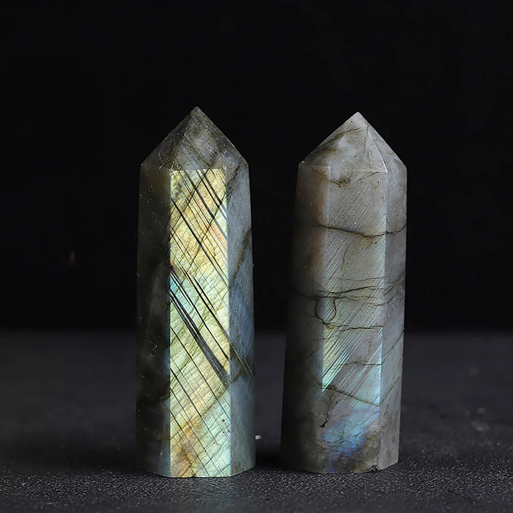 1.57"-3.14" Natural Crystals Stone Labradorite Wands Polishing Reiki Healing  Energy Stone Hexagonal Point Obelisk Gemstones