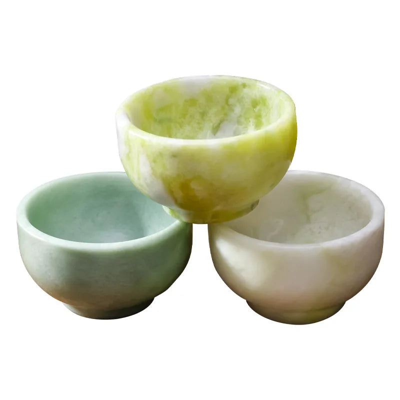 Aesthetic Raw Stone Gemstone Tea Cup - Natural Jade and Quartz Carved Crystal Bowl for Home Décor and Gifts