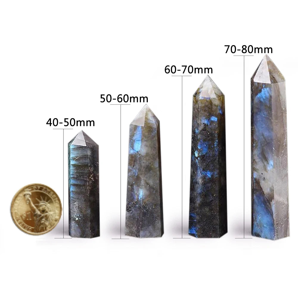 1.57"-3.14" Natural Crystals Stone Labradorite Wands Polishing Reiki Healing  Energy Stone Hexagonal Point Obelisk Gemstones