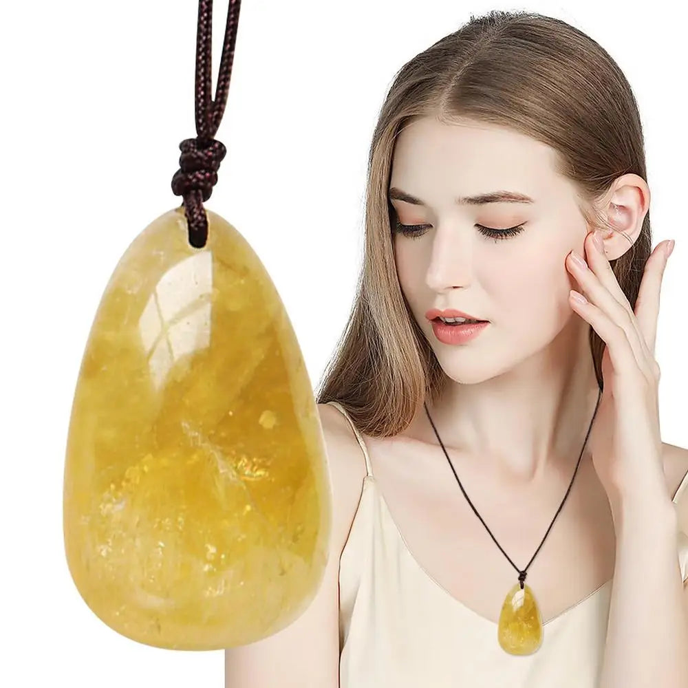 Elegant Citrine Water Drop Pendant Necklace - Natural Yellow Quartz Crystal Jewelry for Reiki Energy and Valentine's Day Gift