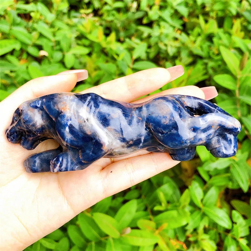 Natural Blue Sodalite Cheetah Gemstone, Room Decoration, Healing Crystal, Animal Figurine, Reiki Carved Stones, Gift, 1Pc