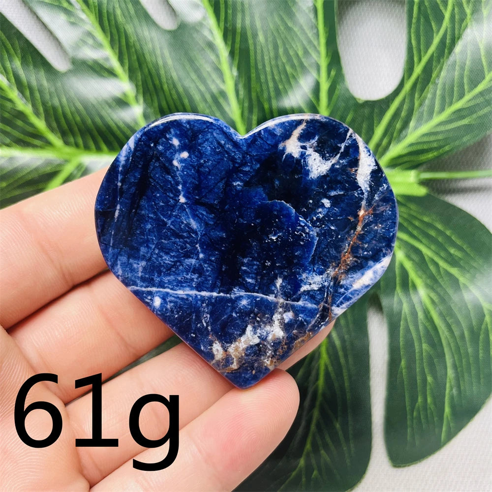 Natural gemstones Heart-shaped Decoration Blue Sodalite Mineral Collection Witchcraft Altar Crystal Stone Healing Spirit stone