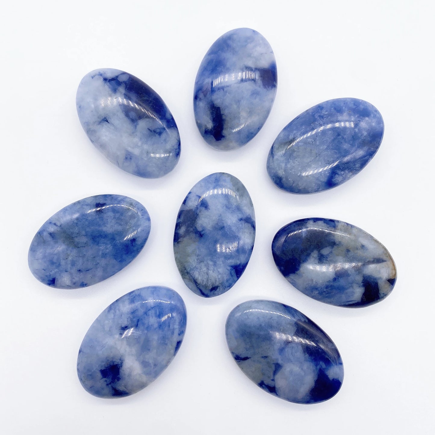 Natural Blue Sodalite Pocket Palm Crystal Stone Thumb Toy Hot Compress Crafts Healing Health Family message tool Home Decor