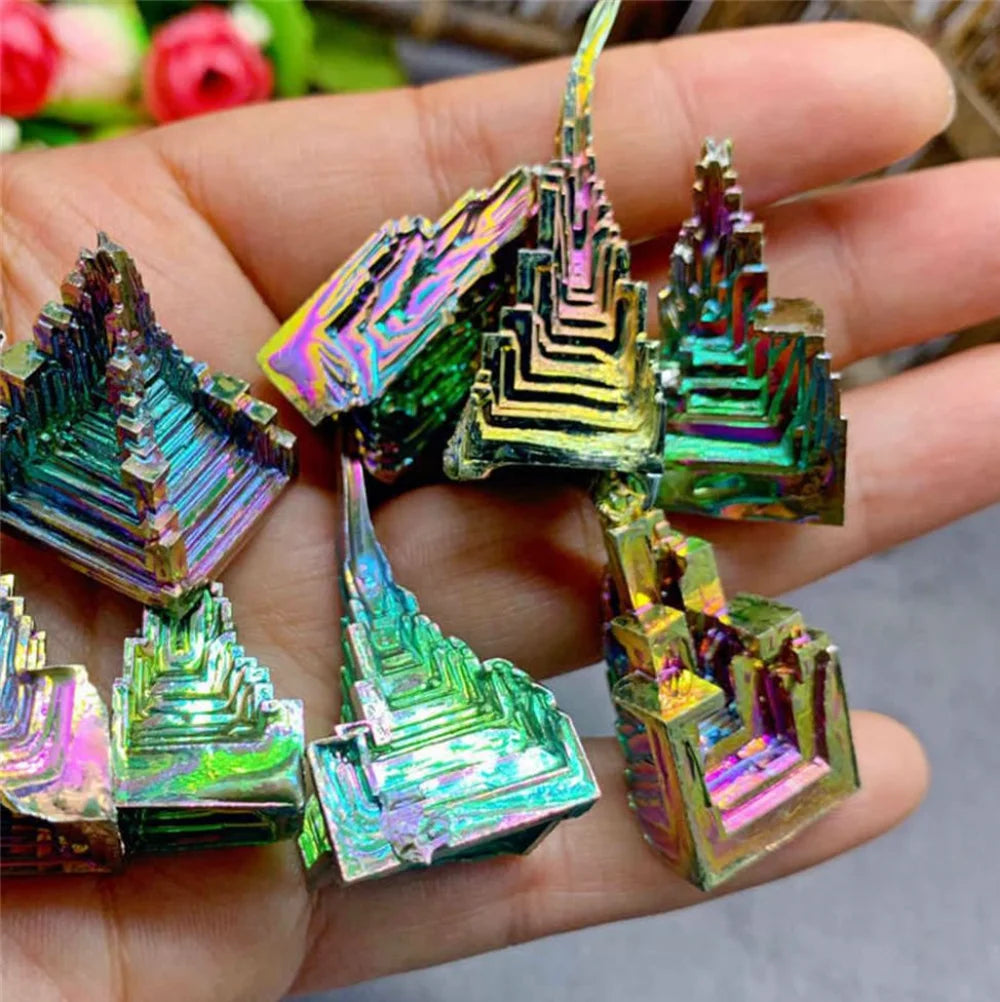 Natural Bismuth Tower Metal Mineral Crystal Tower Point Pyramid Stones Gemstone Reiki Healing  Meditation Collection Home Decor