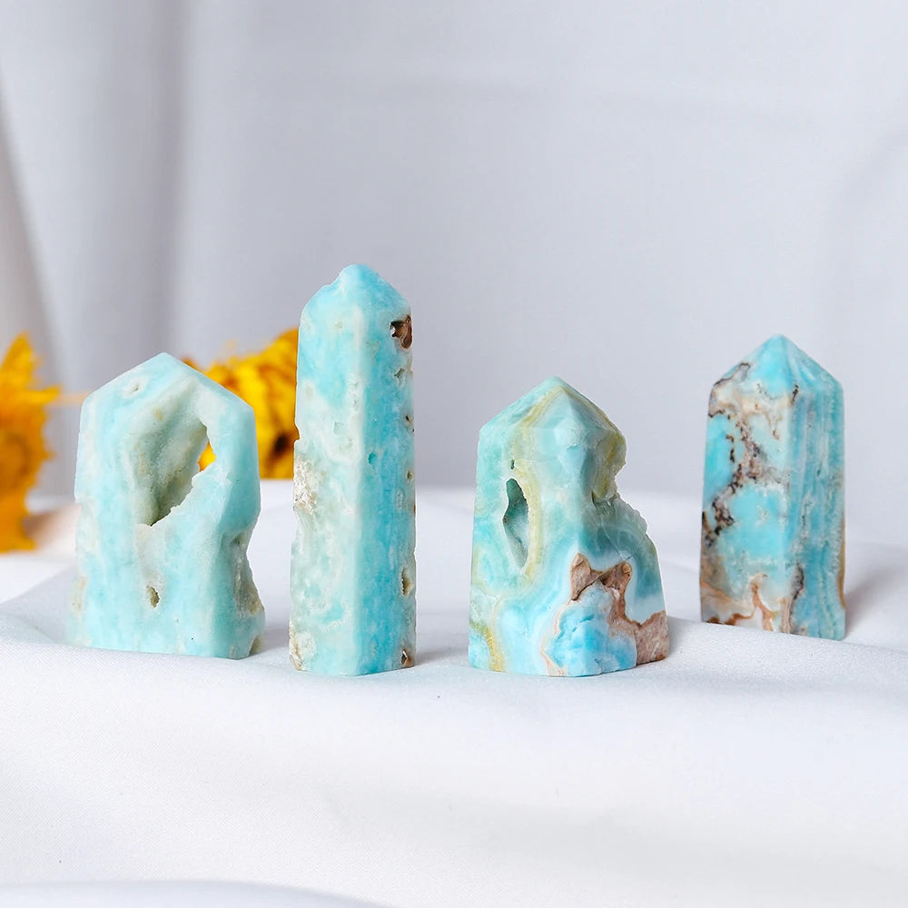 Healing Heteropolar Crystal Obelisk Tower - Natural Caribbean Calcite Gemstone for Home Decor