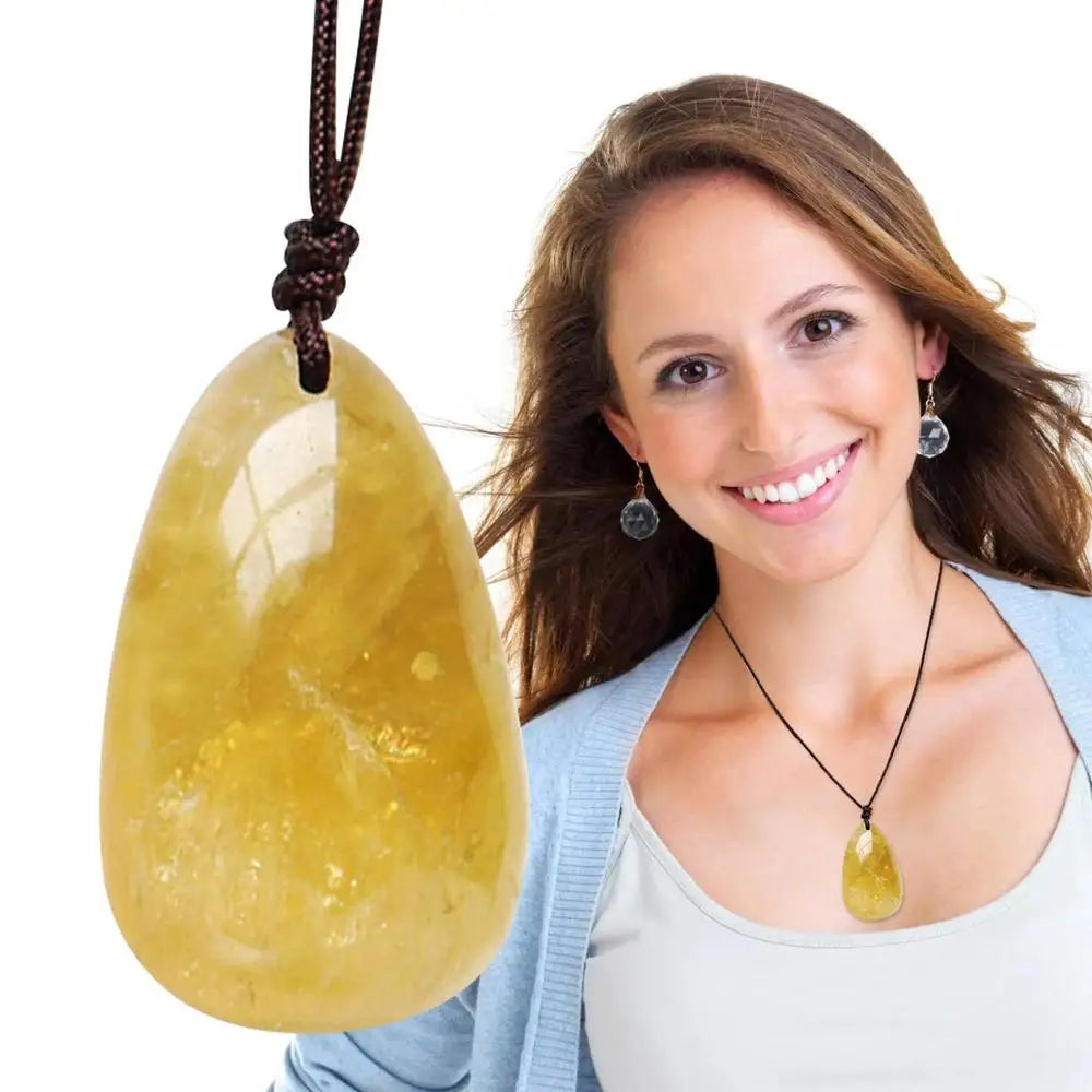 Elegant Citrine Water Drop Pendant Necklace - Natural Yellow Quartz Crystal Jewelry for Reiki Energy and Valentine's Day Gift