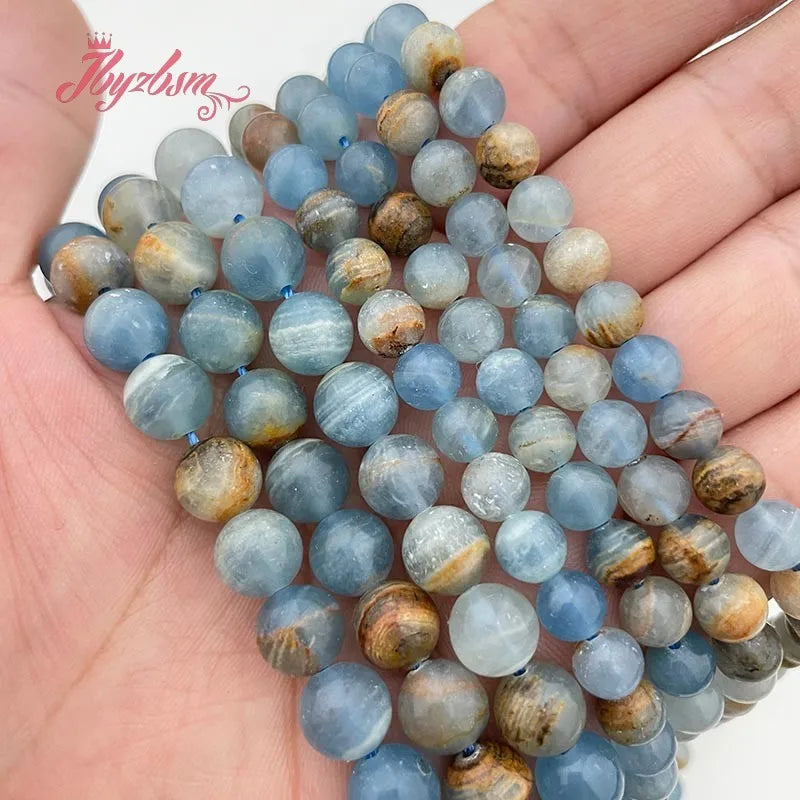 6/8mm Natural Blue Argentina Calcite Stone Beads for DIY Jewelry Making - Bracelet, Necklace, Earring Charms - 15 Inch Strand