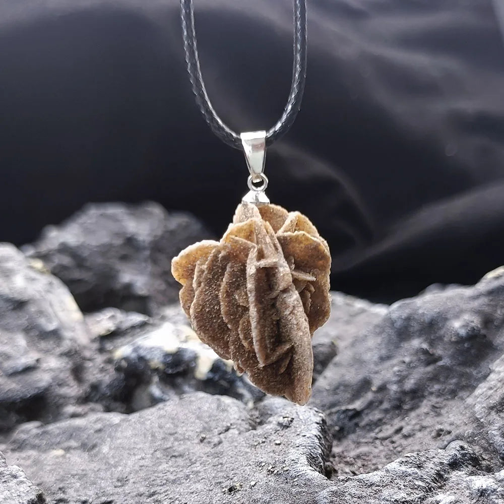 Handcrafted Moroccan Desert Rose Stone Pendant Necklace - Unique Irregular Gemstone Jewelry for Men and Women, Perfect DIY Gift