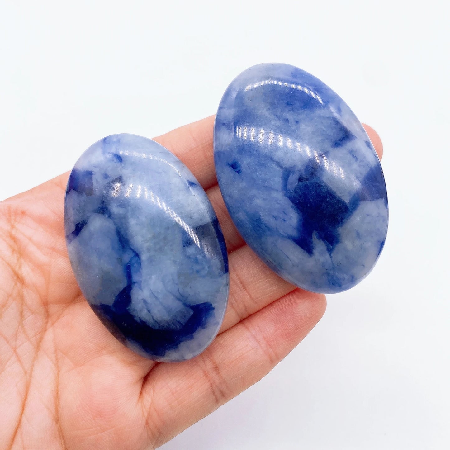 Natural Blue Sodalite Pocket Palm Crystal Stone Thumb Toy Hot Compress Crafts Healing Health Family message tool Home Decor